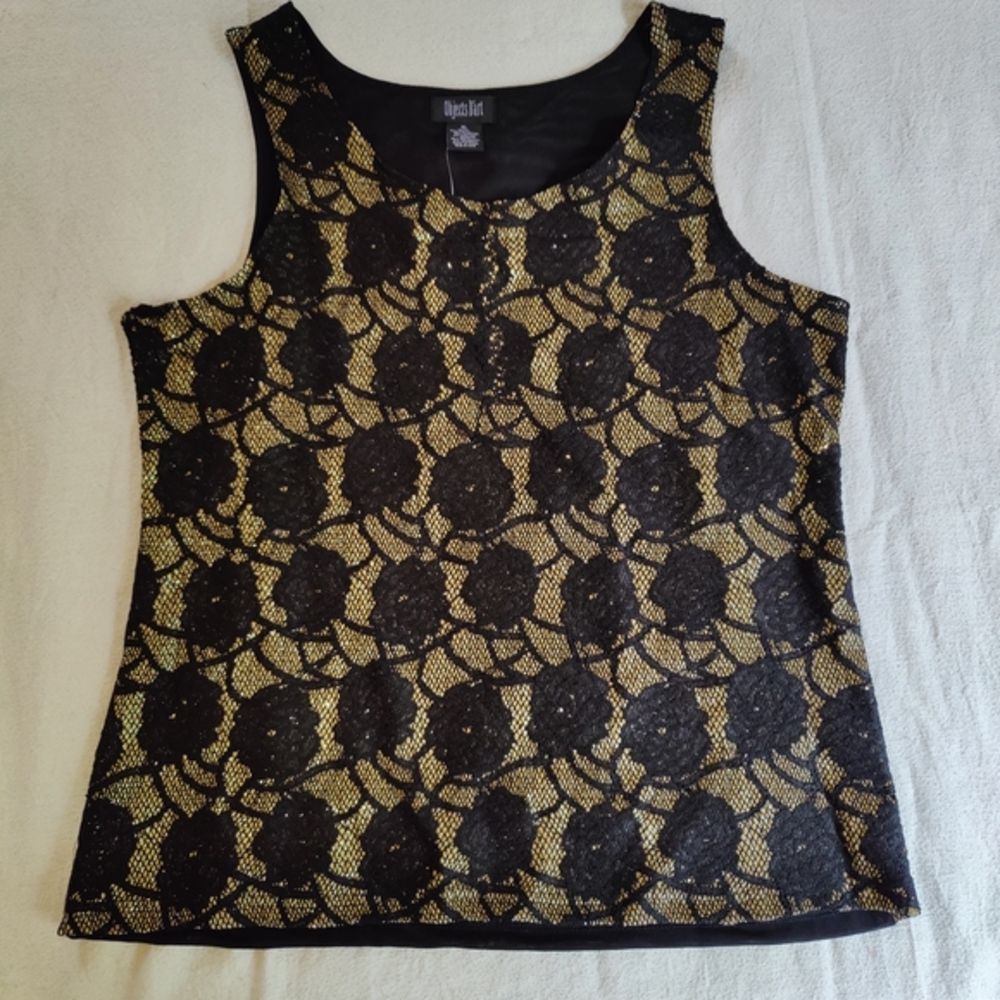 OBJECTS D'ART Sleeveless Tank in Gold Black Floral & Lace- NWT